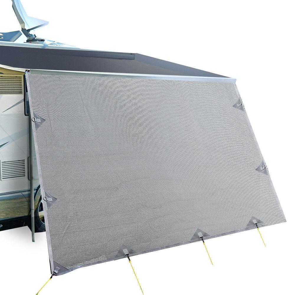 Caravan Privacy Screen Roll Out Awning 3.7X1.95M End Wall Side Sun Shade Grey - Harrogates