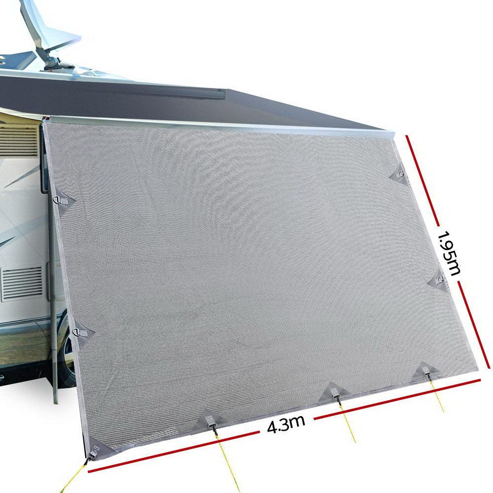 Caravan Privacy Screen Roll Out Awning 4.3X1.95M End Wall Side Sun Shade Grey - Harrogates