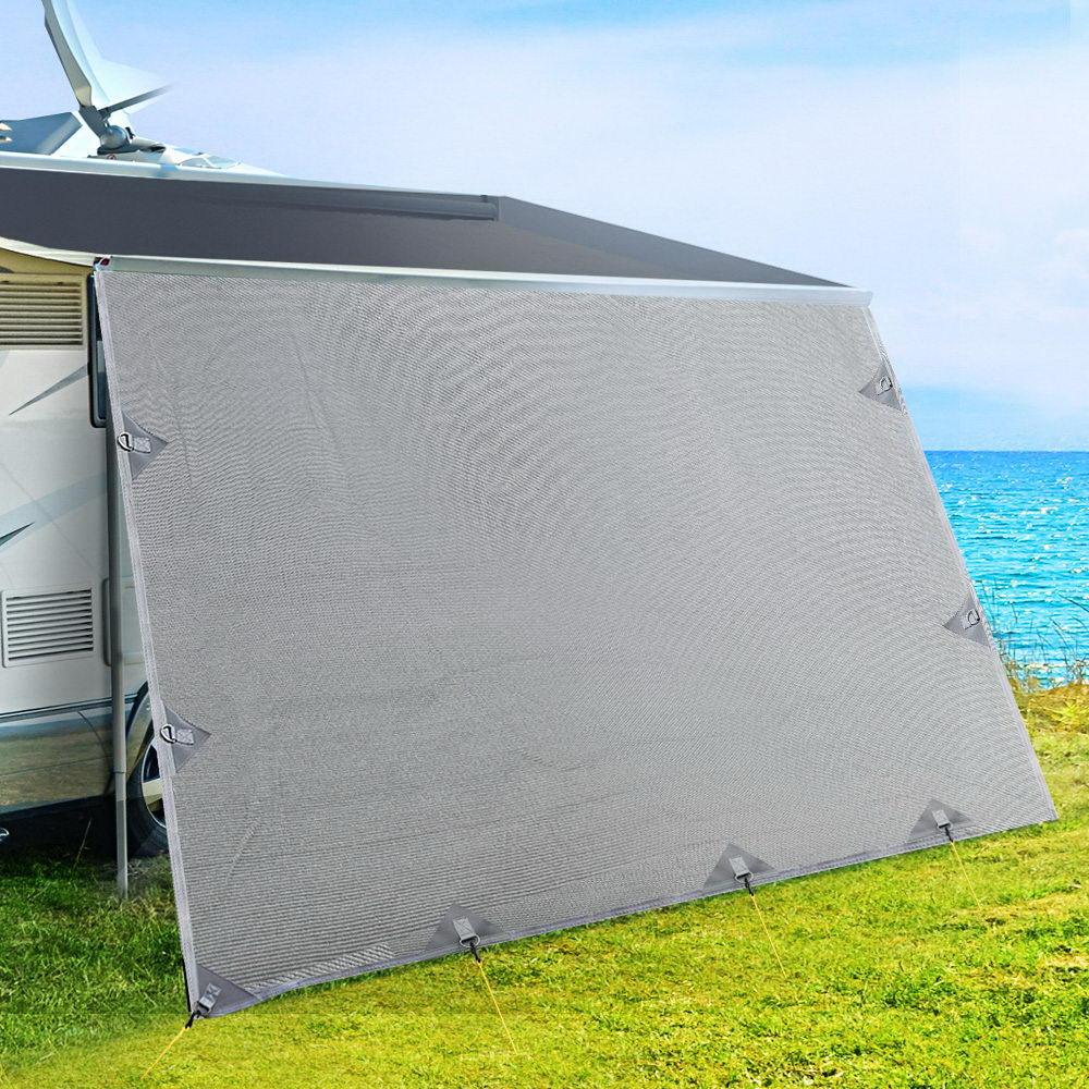 Caravan Privacy Screen Roll Out Awning 4.6x1.95M End Wall Side Sun Shade Grey - Harrogates