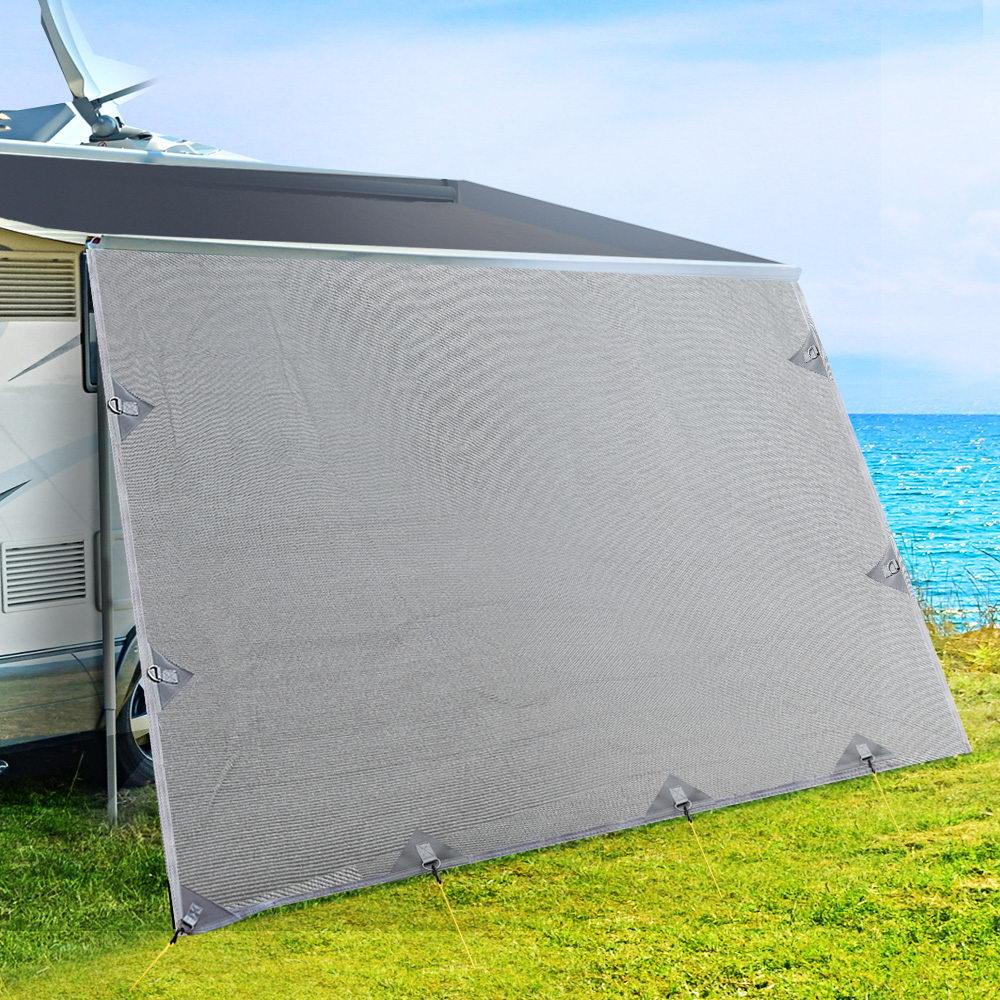 Caravan Privacy Screen Roll Out Awning 4.9x1.95M End Wall Side Sun Shade Grey - Harrogates