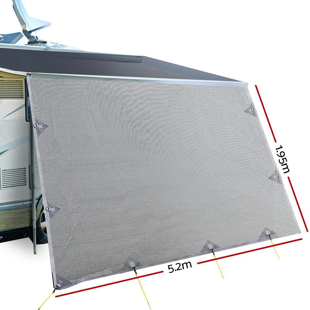 Caravan Privacy Screen Roll Out Awning 5.2x1.95M End Wall Side Sun Shade Grey - Harrogates