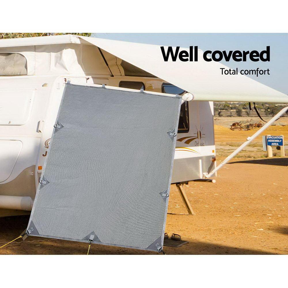 Caravan Privacy Screen Roll Out Awning 2.1x1.8M Sun Shade Pop Top End Wall Grey - Harrogates