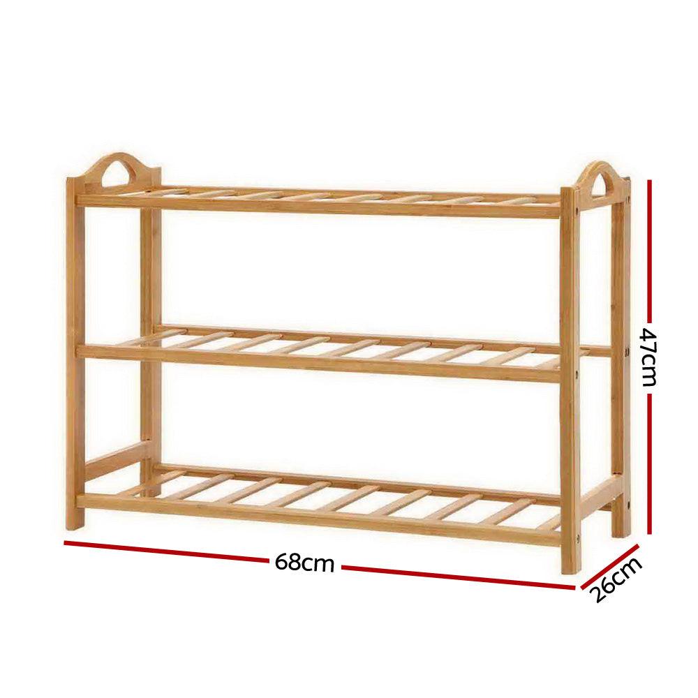 Artiss Shoe Rack Bamboo Shoe Storage 3-tier 9 Pairs - Harrogates