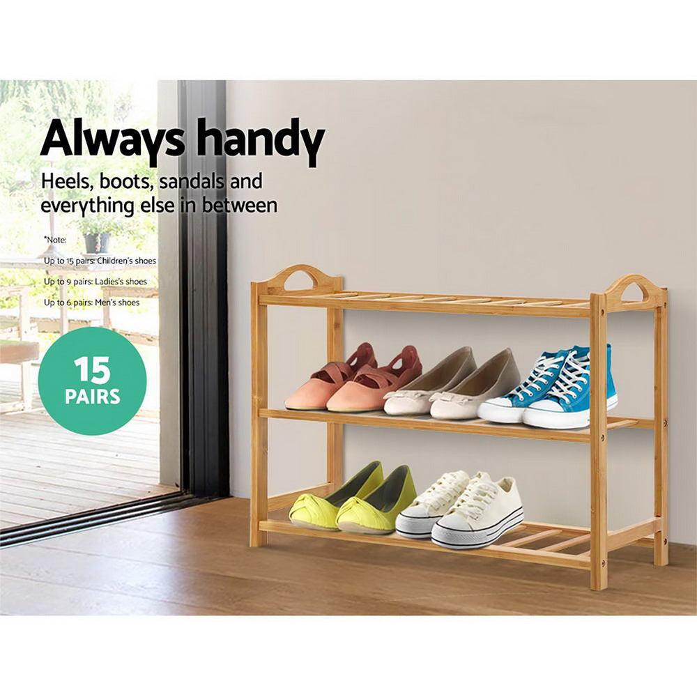 Artiss Shoe Rack Bamboo Shoe Storage 3-tier 9 Pairs - Harrogates