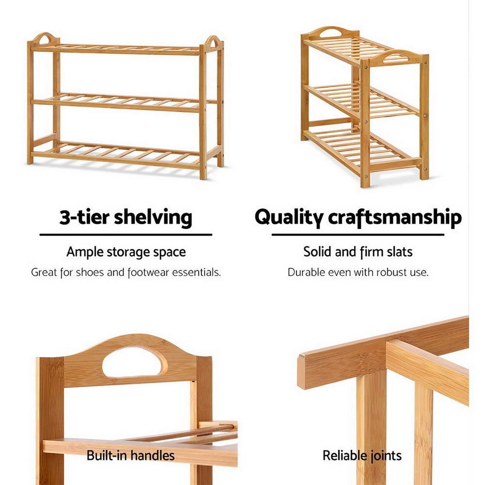 Artiss Shoe Rack Bamboo Shoe Storage 3-tier 9 Pairs - Harrogates