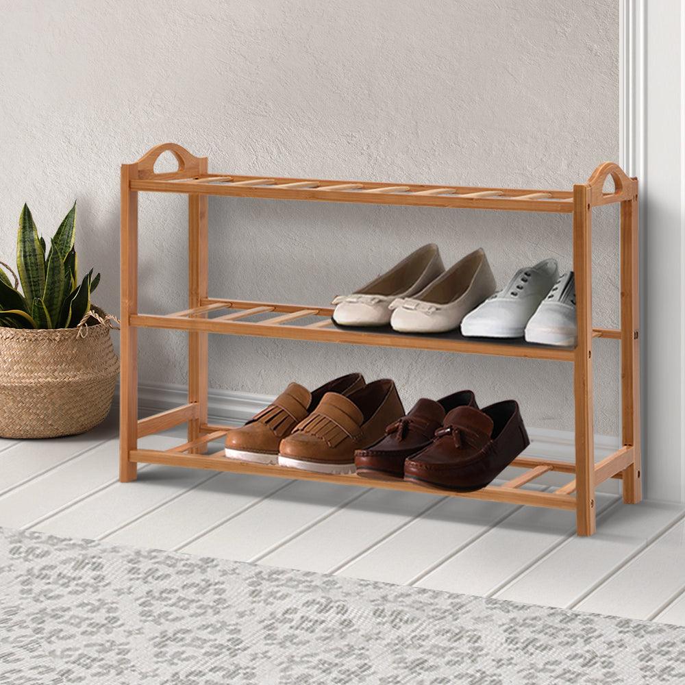 Artiss Shoe Rack Bamboo Shoe Storage 3-tier 9 Pairs - Harrogates