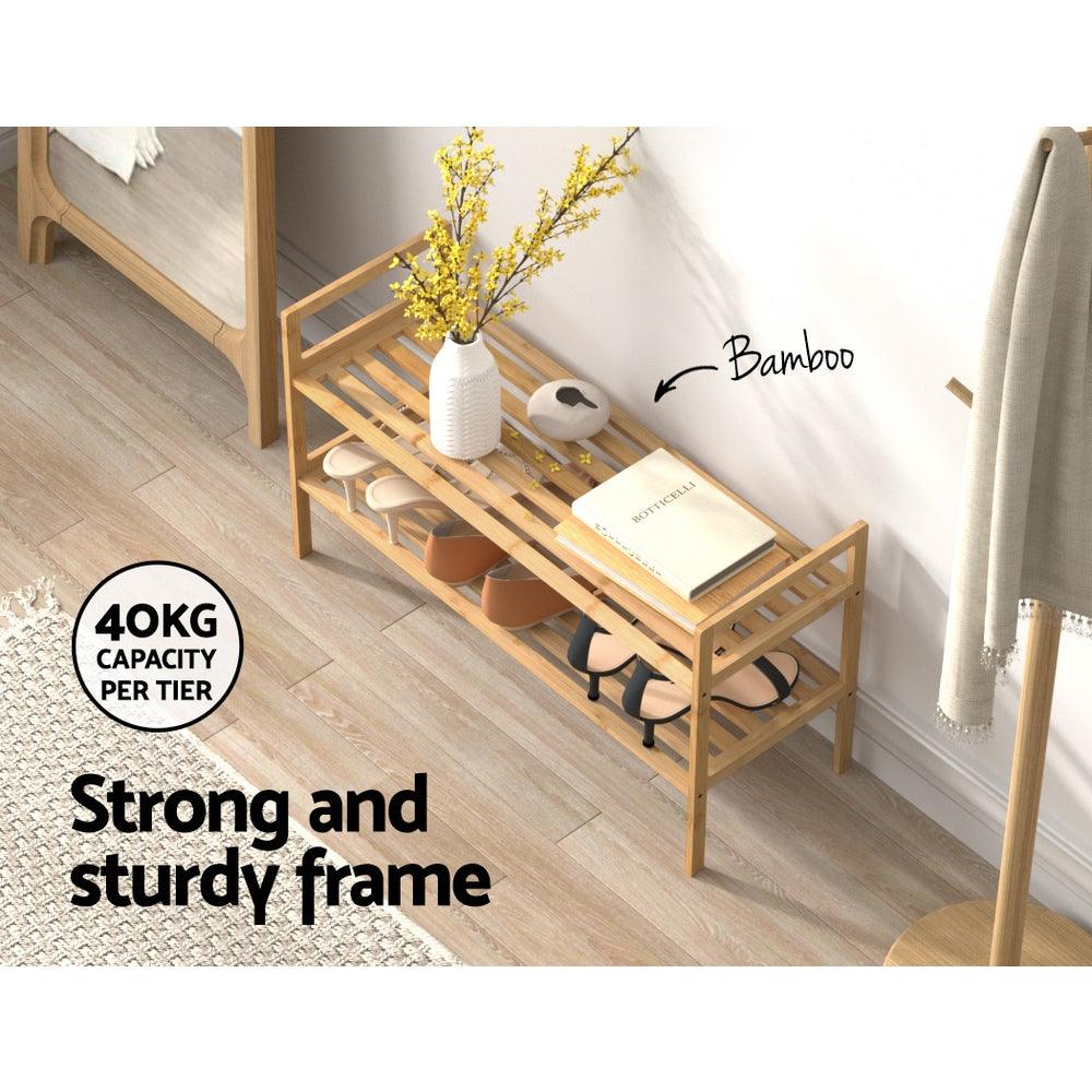 Artiss Shoe Rack Cabinet Bamboo Storage Organiser Pine - Harrogates