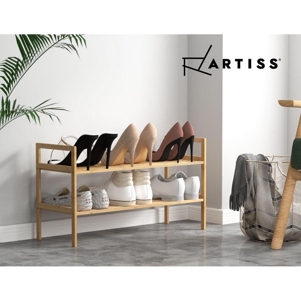 Artiss Shoe Rack Cabinet Bamboo Storage Organiser Pine - Harrogates