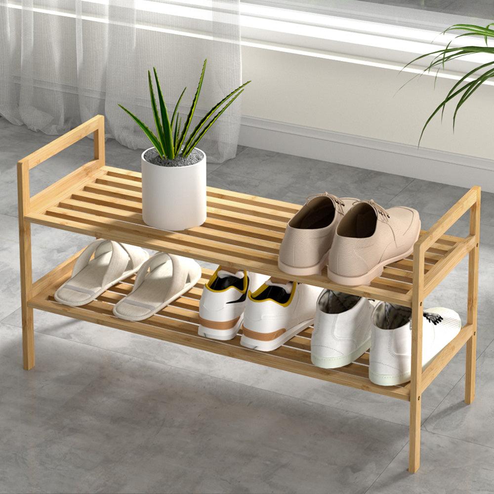 Artiss Shoe Rack Cabinet Bamboo Storage Organiser Pine - Harrogates
