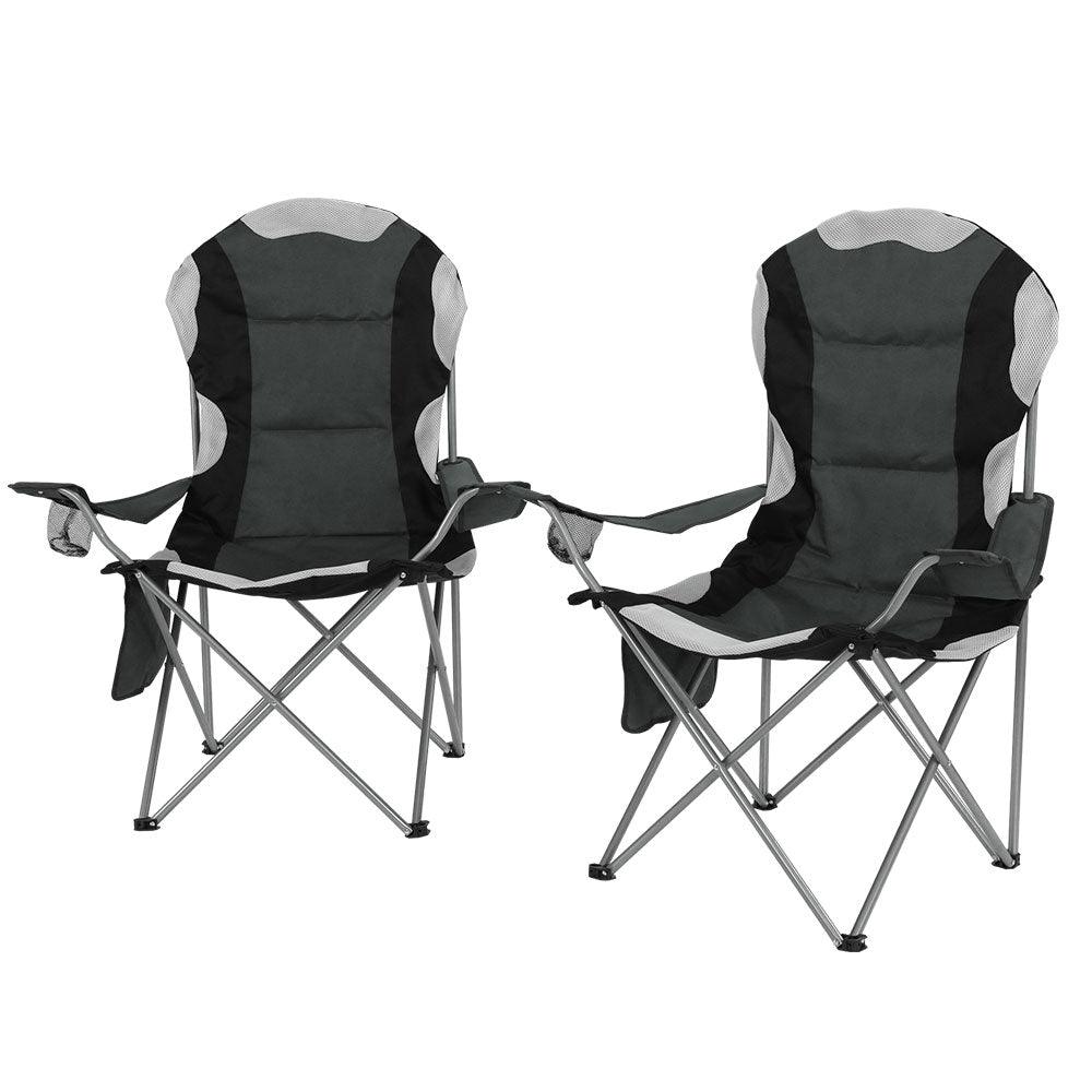 Weisshorn Camping Folding Chair Portable Outdoor Hiking Fishing Picnic Grey 2pcs - Harrogates