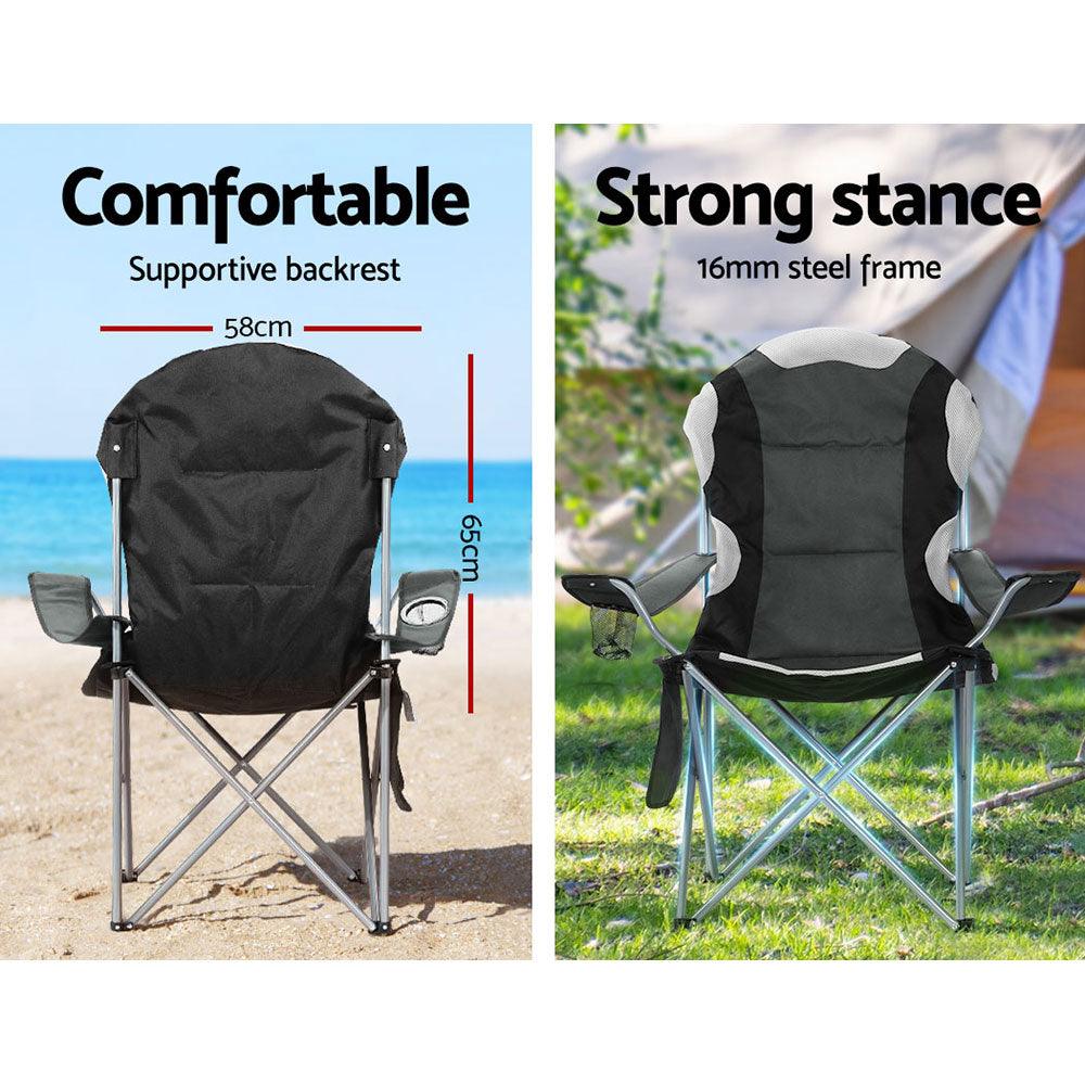 Weisshorn Camping Folding Chair Portable Outdoor Hiking Fishing Picnic Grey 2pcs - Harrogates
