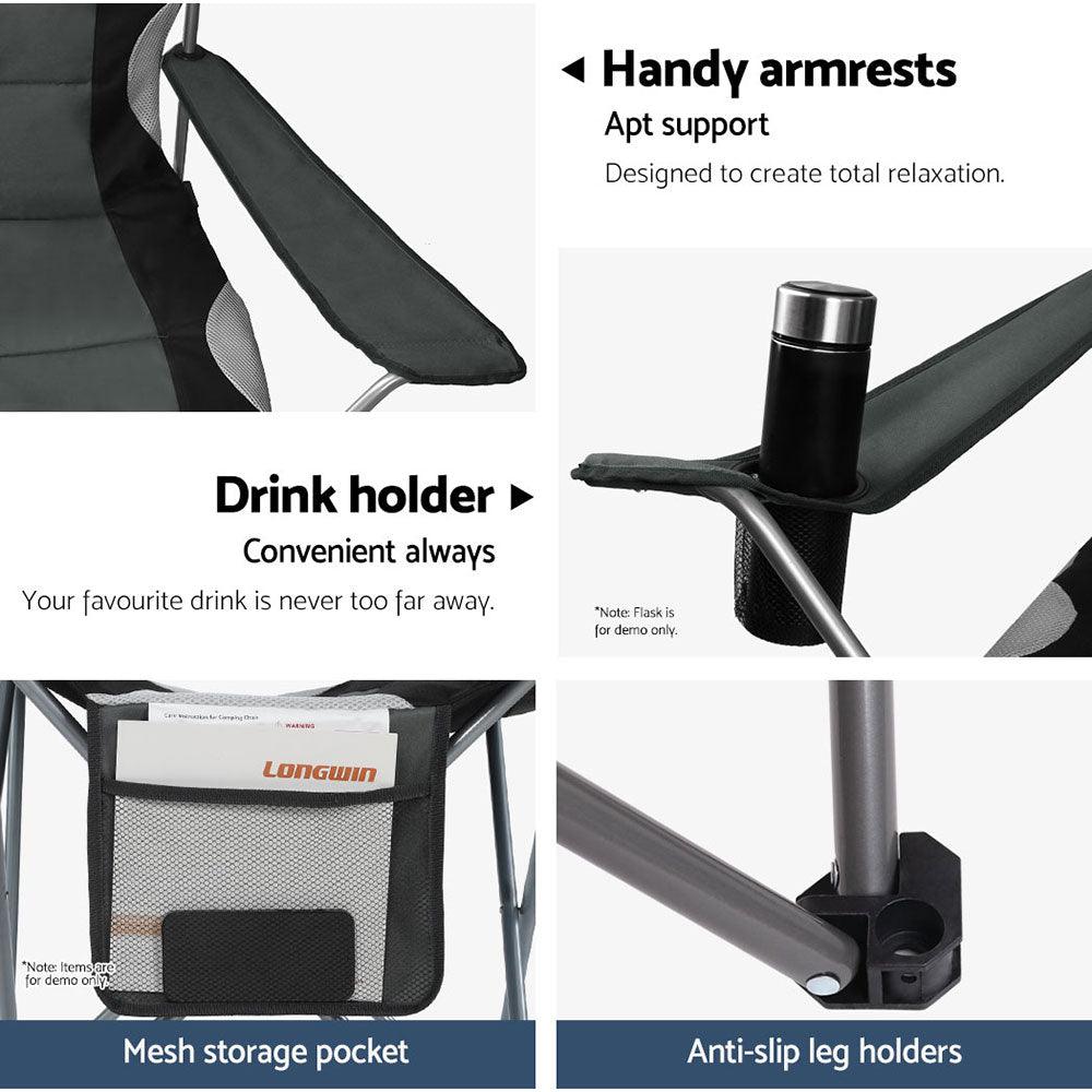 Weisshorn Camping Folding Chair Portable Outdoor Hiking Fishing Picnic Grey 2pcs - Harrogates