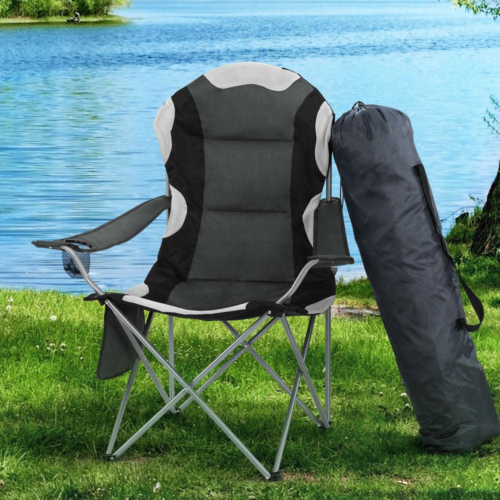 Weisshorn Camping Folding Chair Portable Outdoor Hiking Fishing Picnic Grey 2pcs - Harrogates