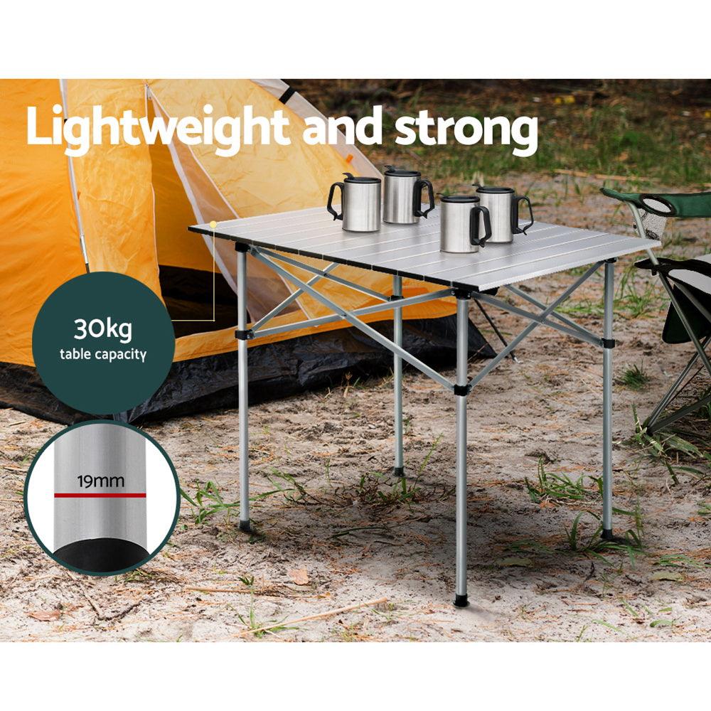 Weisshorn Folding Camping Table 70CM Roll Up Outdoor Picnic BBQ Aluminium Desk - Harrogates