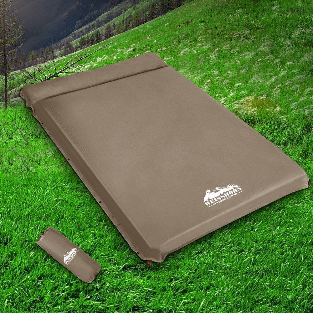 Weisshorn Self Inflating Mattress 10CM Camping Sleeping Mat Air Double Coffee - Harrogates