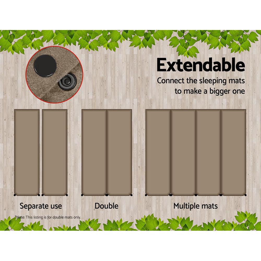 Weisshorn Self Inflating Mattress Camping Sleeping Mat Air Bed Double Set Coffee - Harrogates