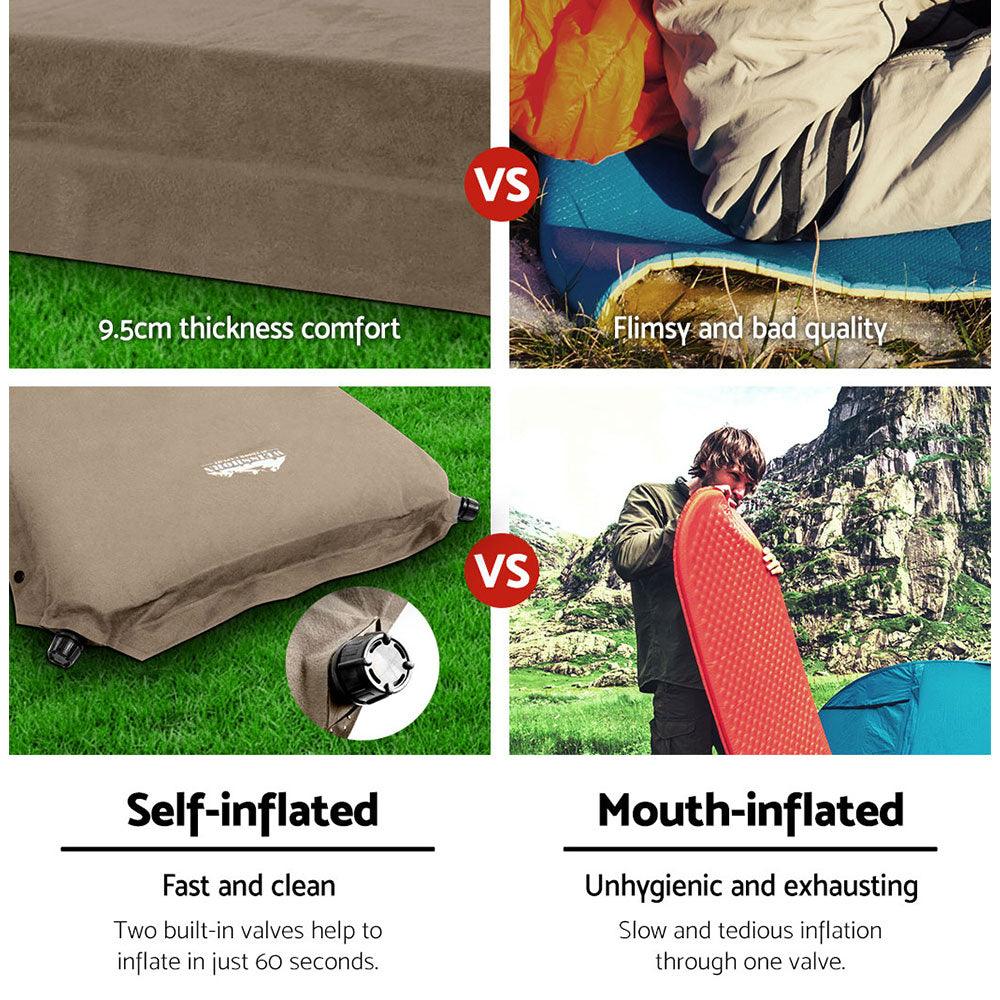 Weisshorn Self Inflating Mattress Camping Sleeping Mat Air Bed Double Set Coffee - Harrogates