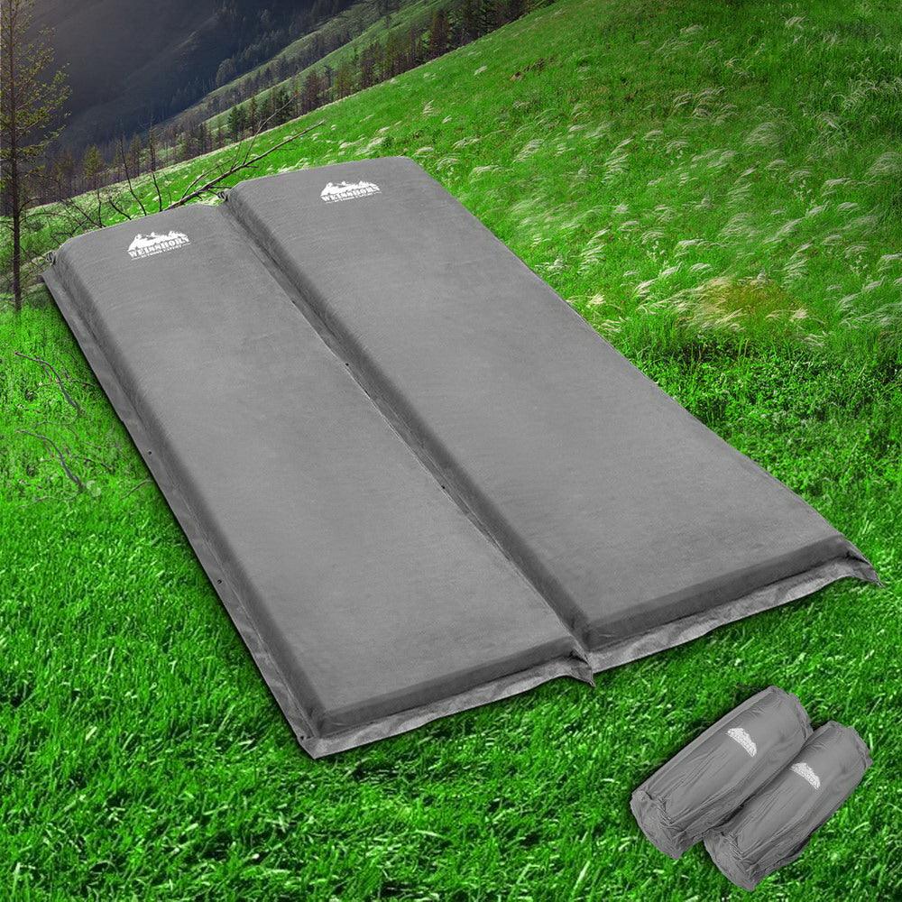 Weisshorn Self Inflating Mattress Camping Sleeping Mat Air Bed Double Set Grey - Harrogates