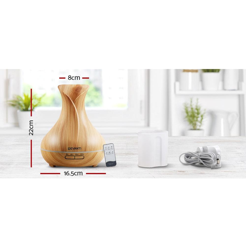 Devanti Aroma Diffuser Aromatherapy Light Wood 400ml - Harrogates