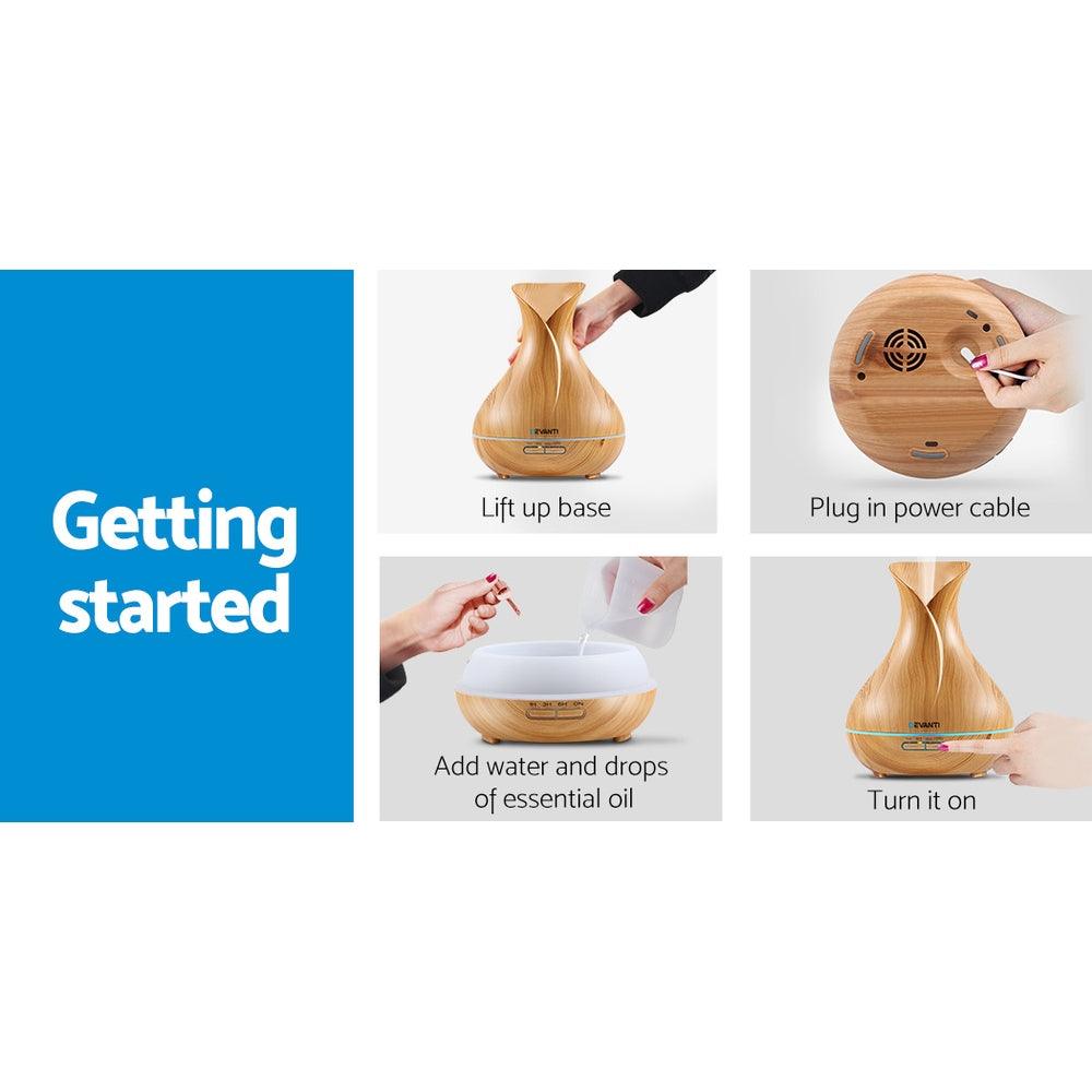 Devanti Aroma Diffuser Aromatherapy Light Wood 400ml - Harrogates