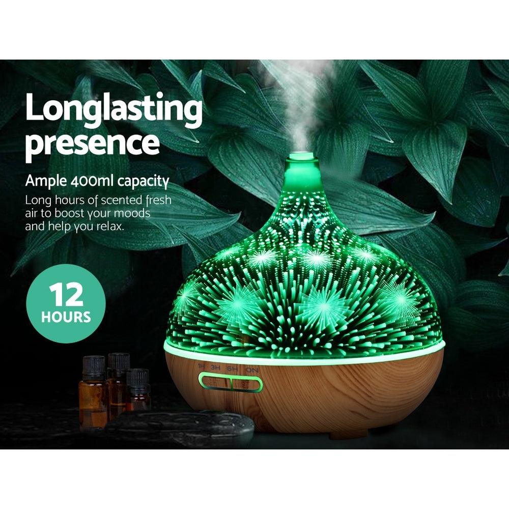 Devanti Aroma Diffuser Aromatherapy 3D Glass 400ml - Harrogates