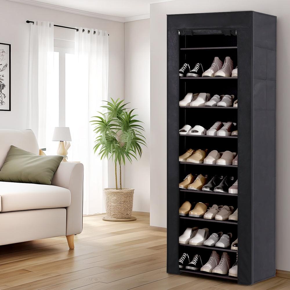 Artiss Shoe Rack Cabinet Removable Cover 10 tier Black - Harrogates