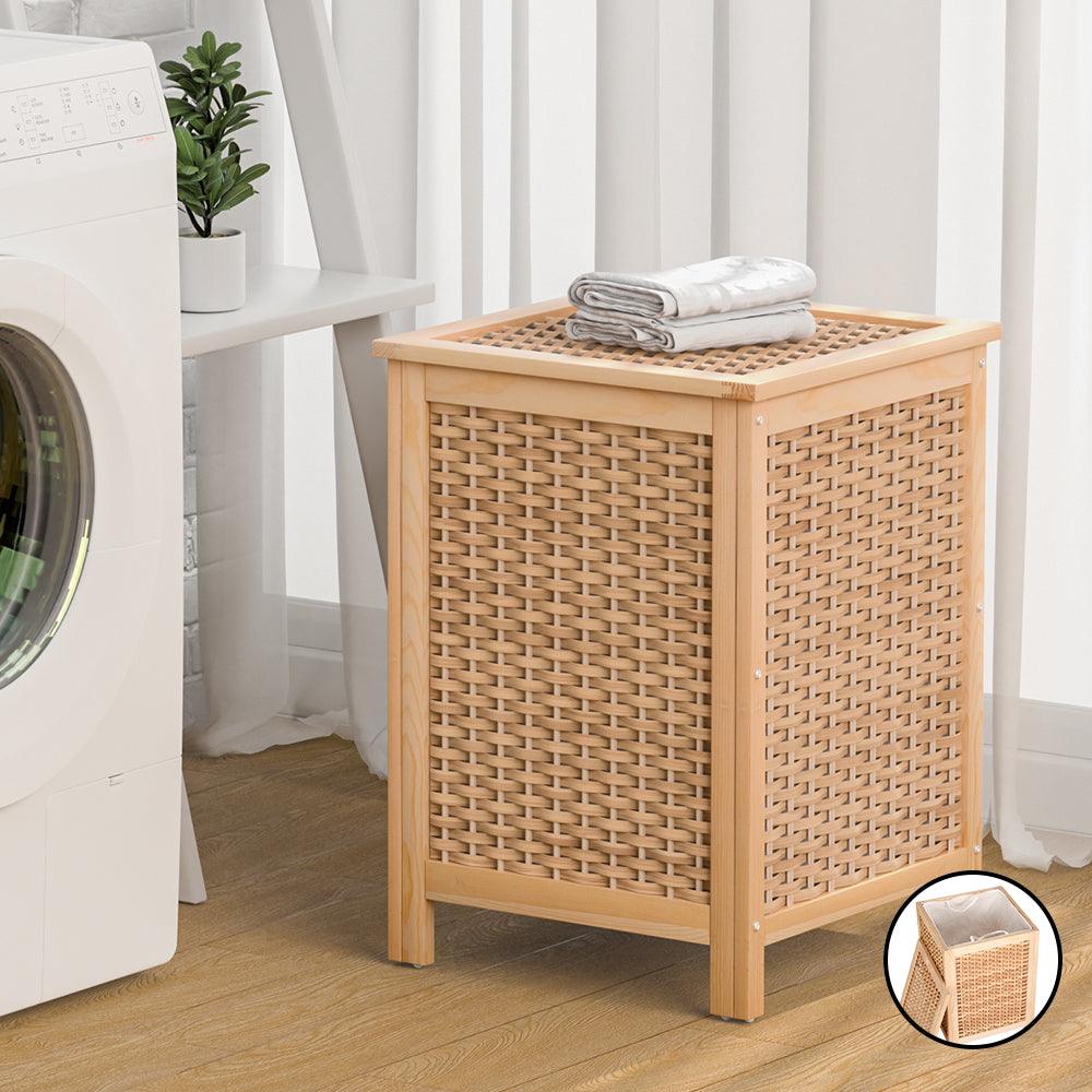 Artiss Laundry Hamper Bathroom Storage Cabinet Wooden Organiser Bag Clothes - Harrogates