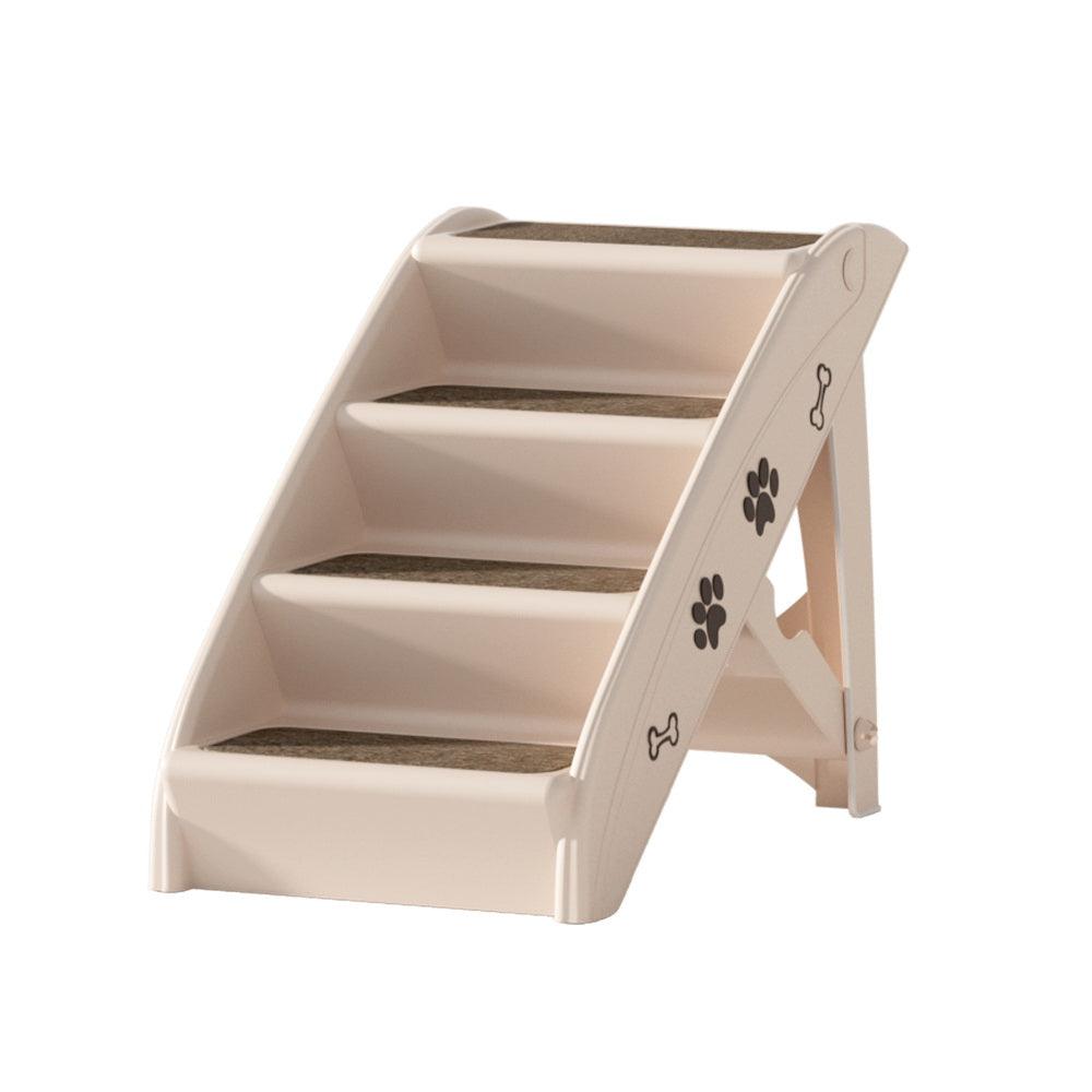 i.Pet Dog Ramp Steps For Bed Sofa Car Pet Stairs Ladder Portable Foldable Beige - Harrogates