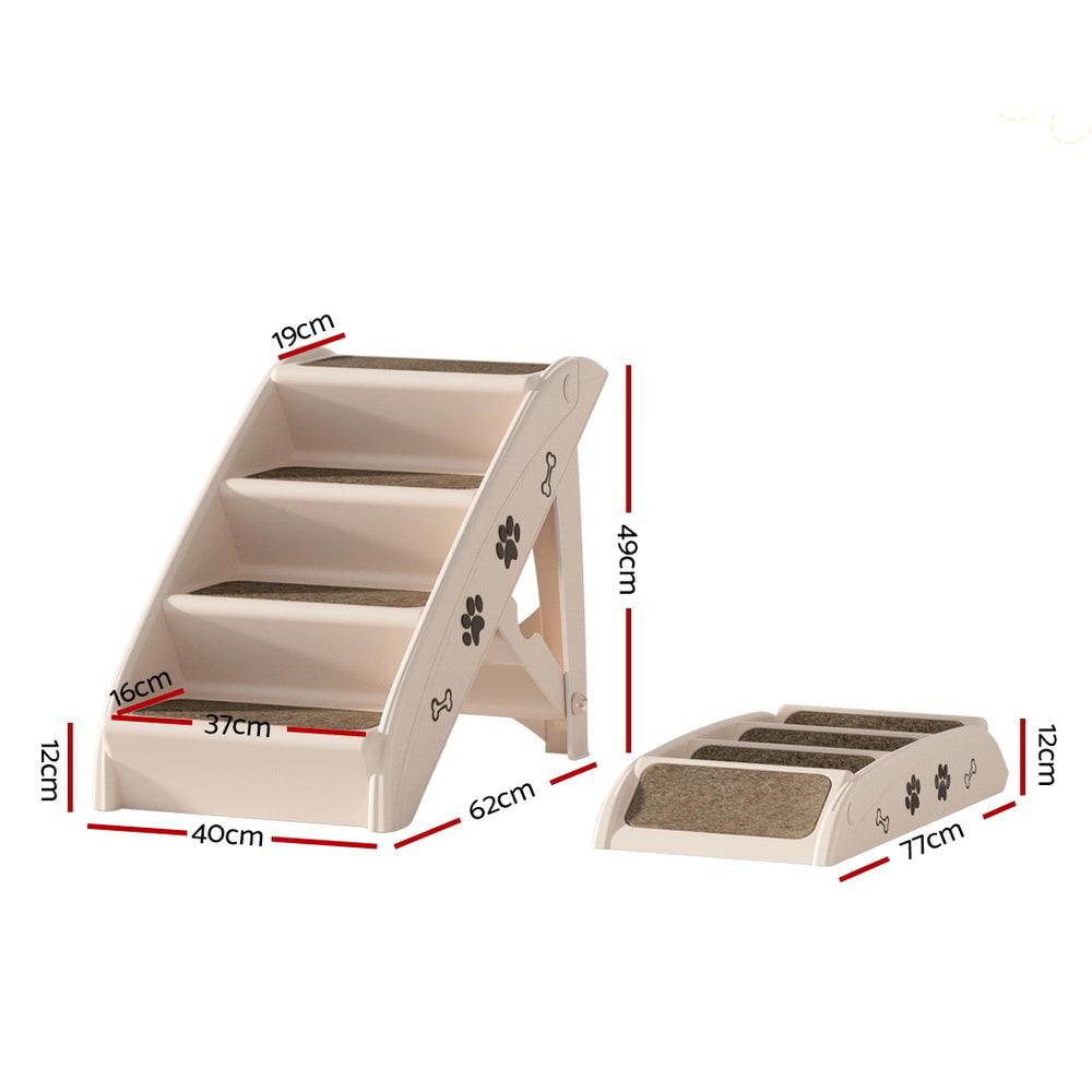 i.Pet Dog Ramp Steps For Bed Sofa Car Pet Stairs Ladder Portable Foldable Beige - Harrogates