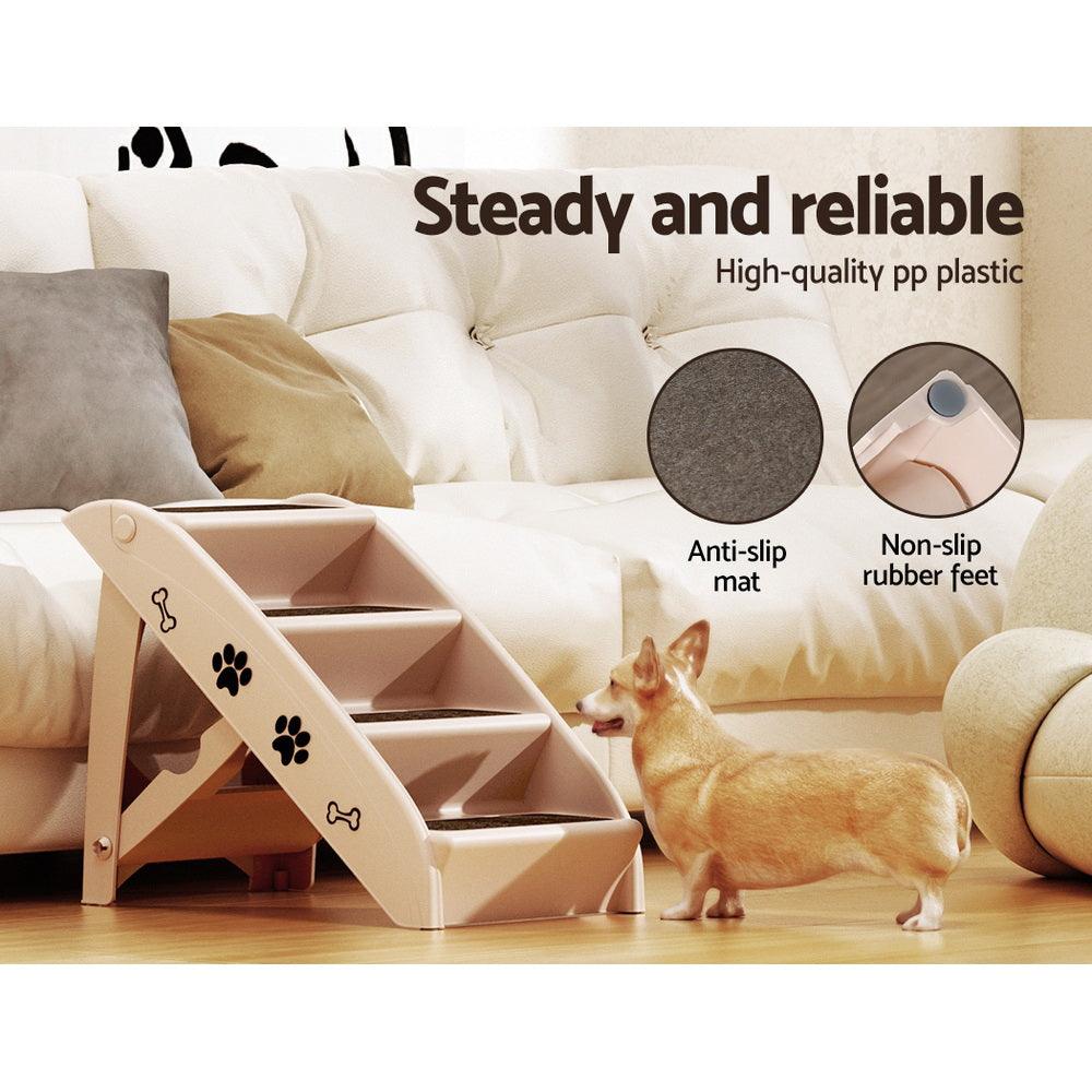 i.Pet Dog Ramp Steps For Bed Sofa Car Pet Stairs Ladder Portable Foldable Beige - Harrogates