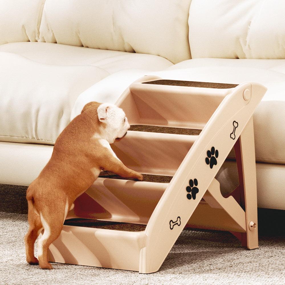 i.Pet Dog Ramp Steps For Bed Sofa Car Pet Stairs Ladder Portable Foldable Beige - Harrogates