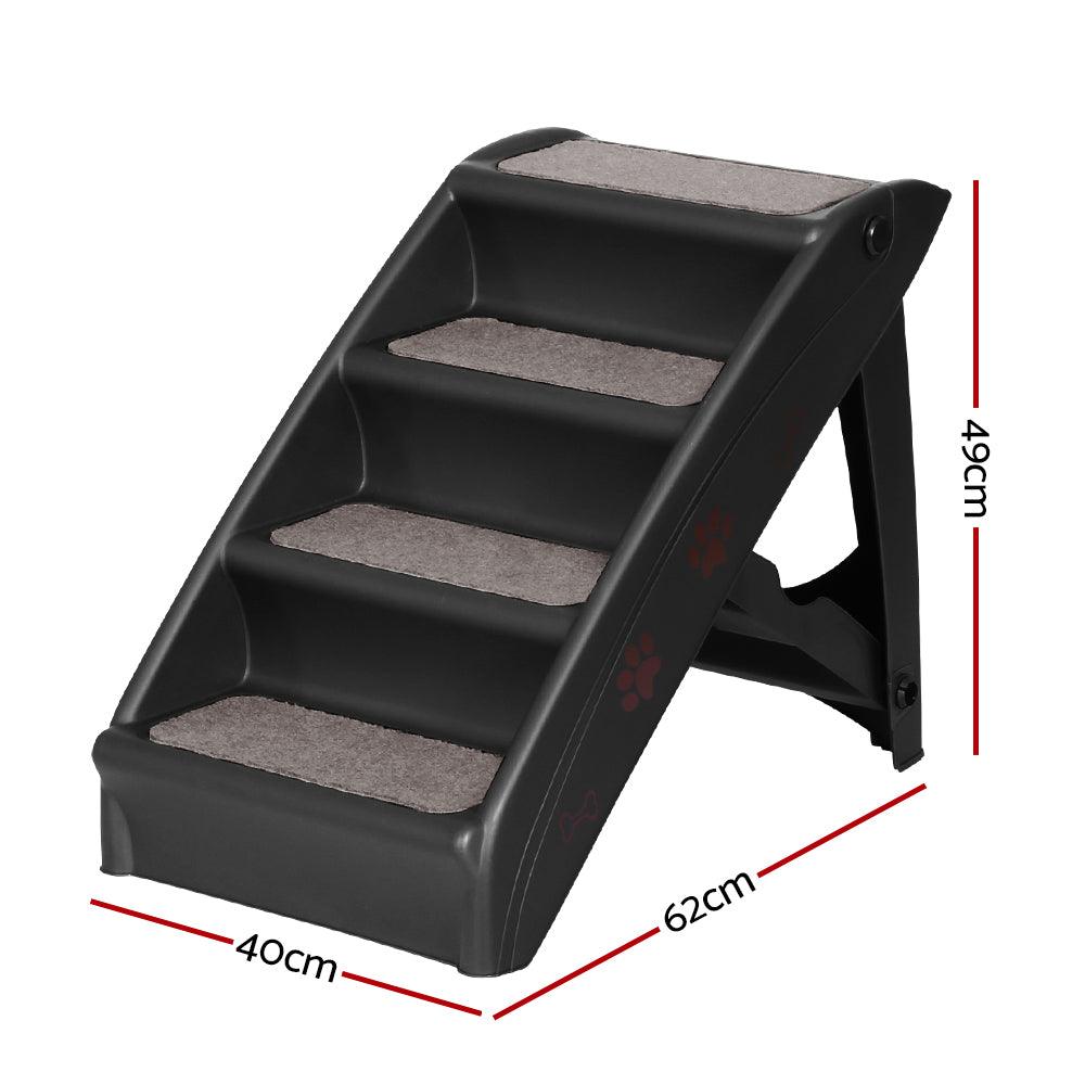 i.Pet Dog Ramp Steps For Bed Sofa Car Pet Stairs Ladder Portable Foldable Black - Harrogates