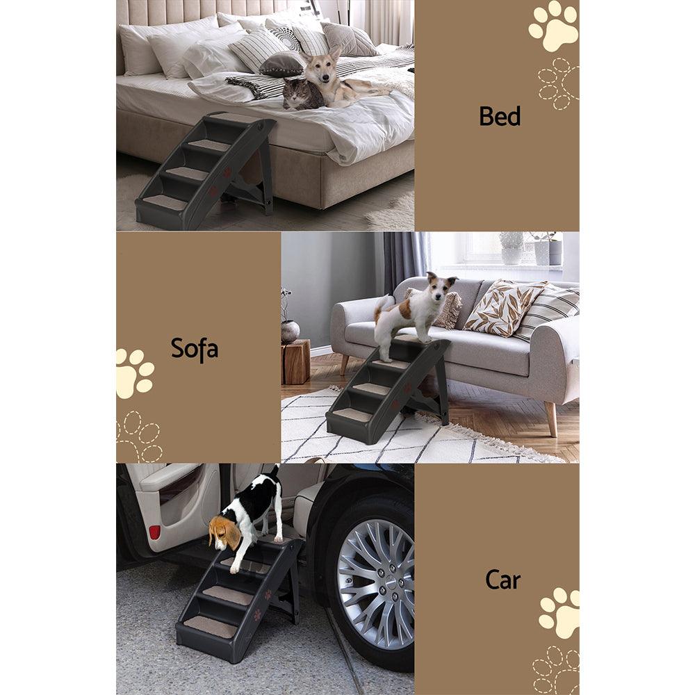i.Pet Dog Ramp Steps For Bed Sofa Car Pet Stairs Ladder Portable Foldable Black - Harrogates
