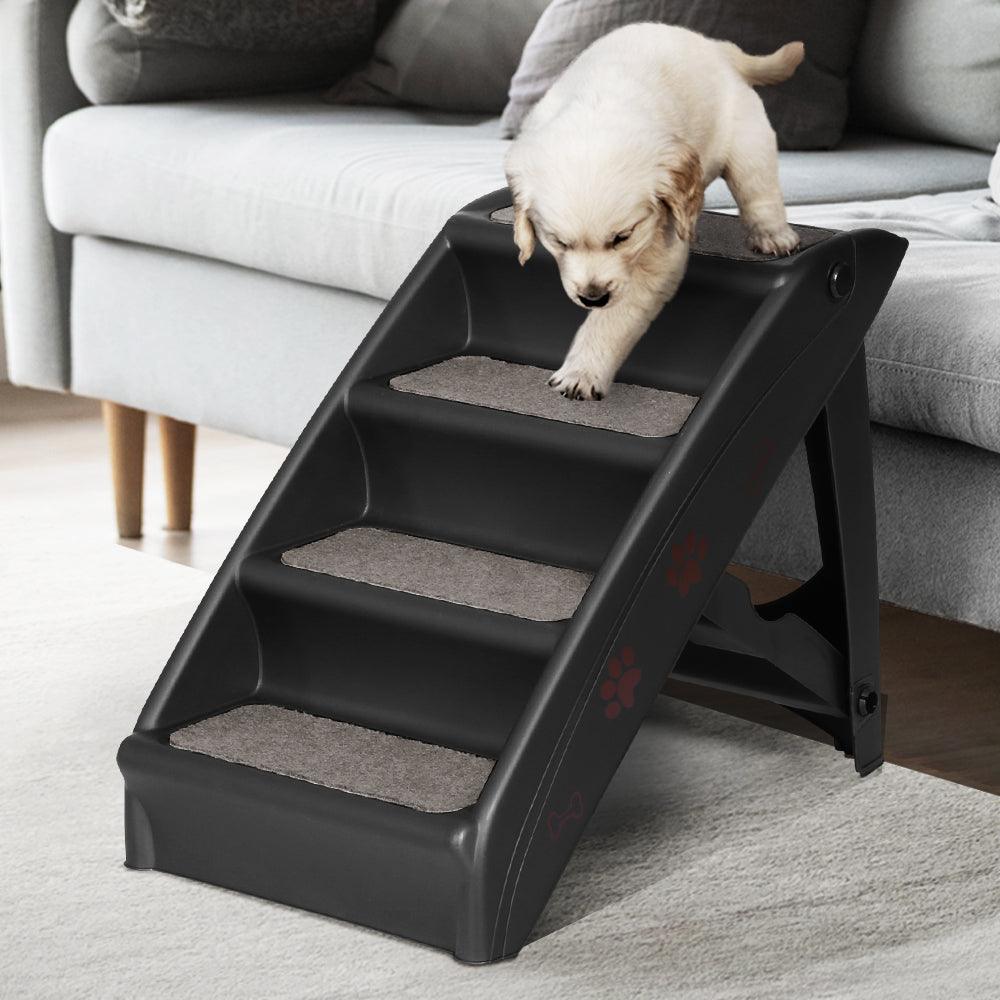 i.Pet Dog Ramp Steps For Bed Sofa Car Pet Stairs Ladder Portable Foldable Black - Harrogates