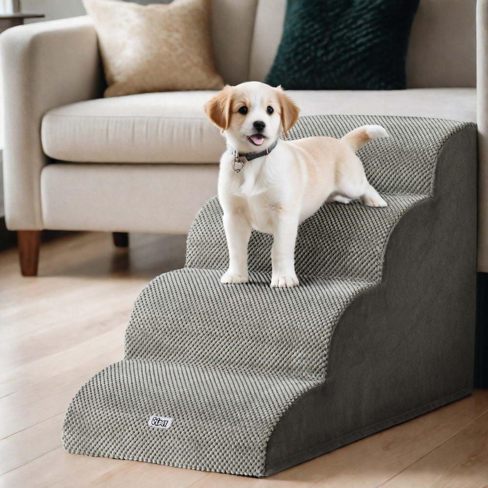 i.Pet Dog Ramp Steps Foam 4 Tier Pet Stairs For Bed Sofa Car Portable Indoor - Harrogates