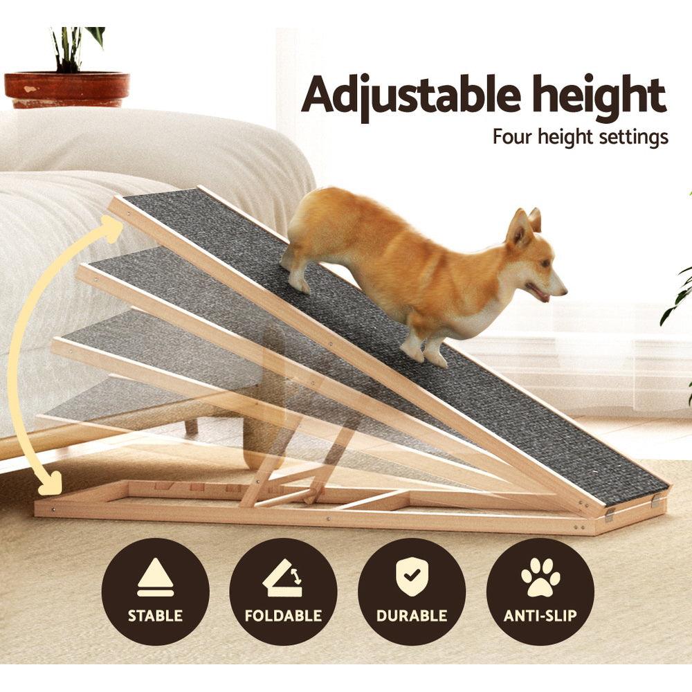 i.Pet Dog Ramp 100cm Adjustable Height Wooden Steps Stairs For Bed Sofa Car Foldable - Harrogates