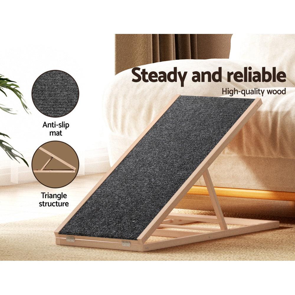 i.Pet Dog Ramp 100cm Adjustable Height Wooden Steps Stairs For Bed Sofa Car Foldable - Harrogates
