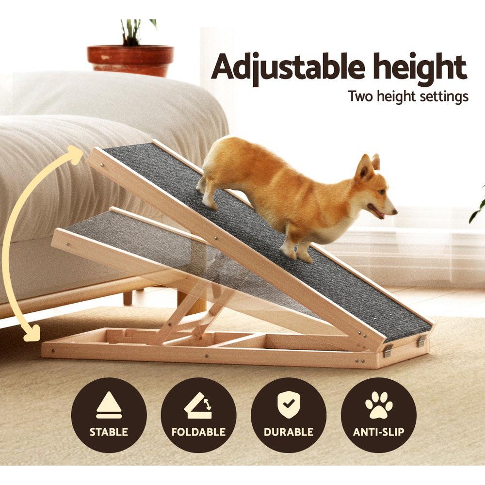 i.Pet Dog Ramp 70cm Adjustable Height Wooden Steps Stairs For Bed Sofa Car Foldable - Harrogates