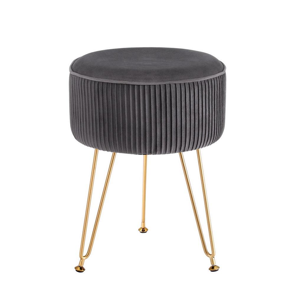 Artiss Ottoman Foot Stool Vanity Velvet Round Grey - Harrogates