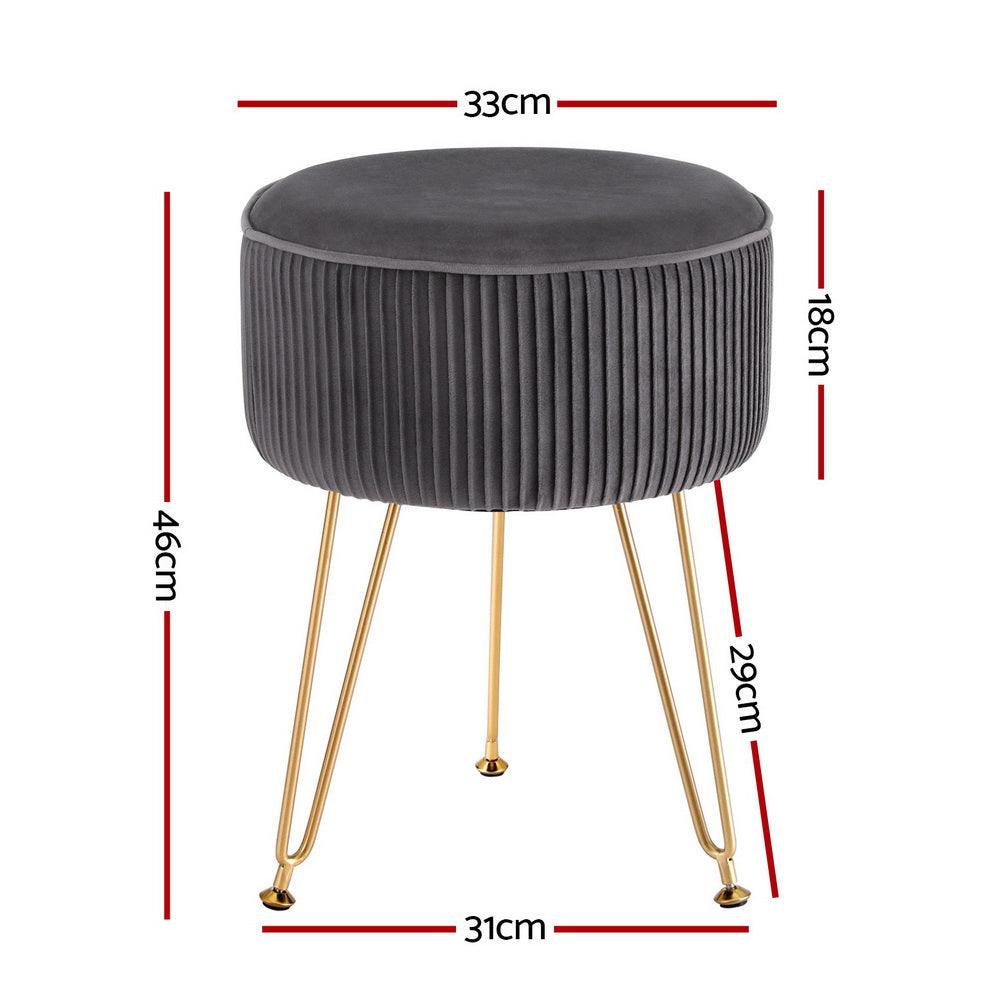 Artiss Ottoman Foot Stool Vanity Velvet Round Grey - Harrogates