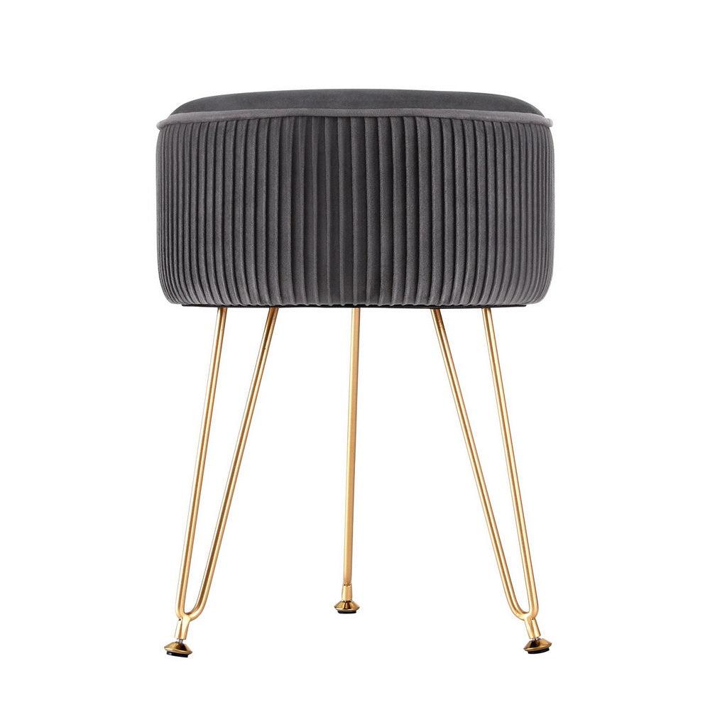 Artiss Ottoman Foot Stool Vanity Velvet Round Grey - Harrogates