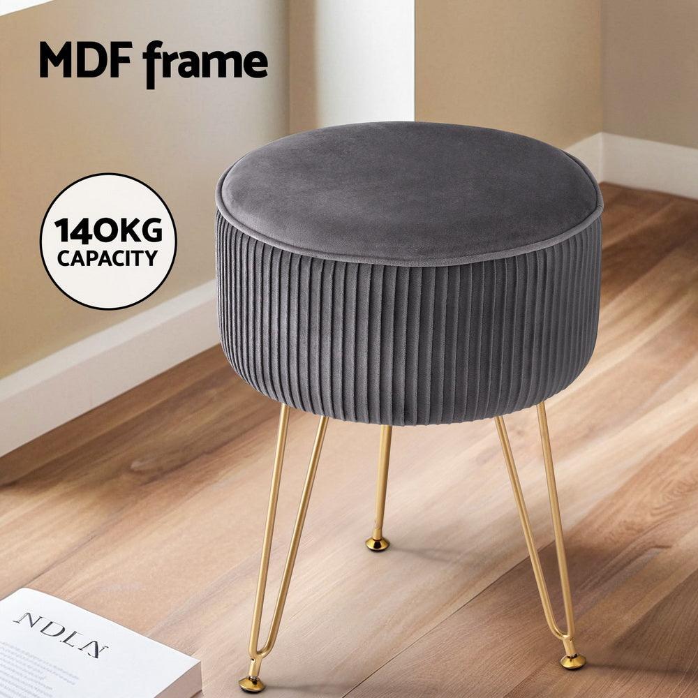 Artiss Ottoman Foot Stool Vanity Velvet Round Grey - Harrogates