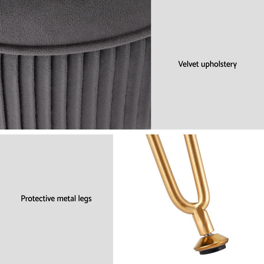 Artiss Ottoman Foot Stool Vanity Velvet Round Grey - Harrogates