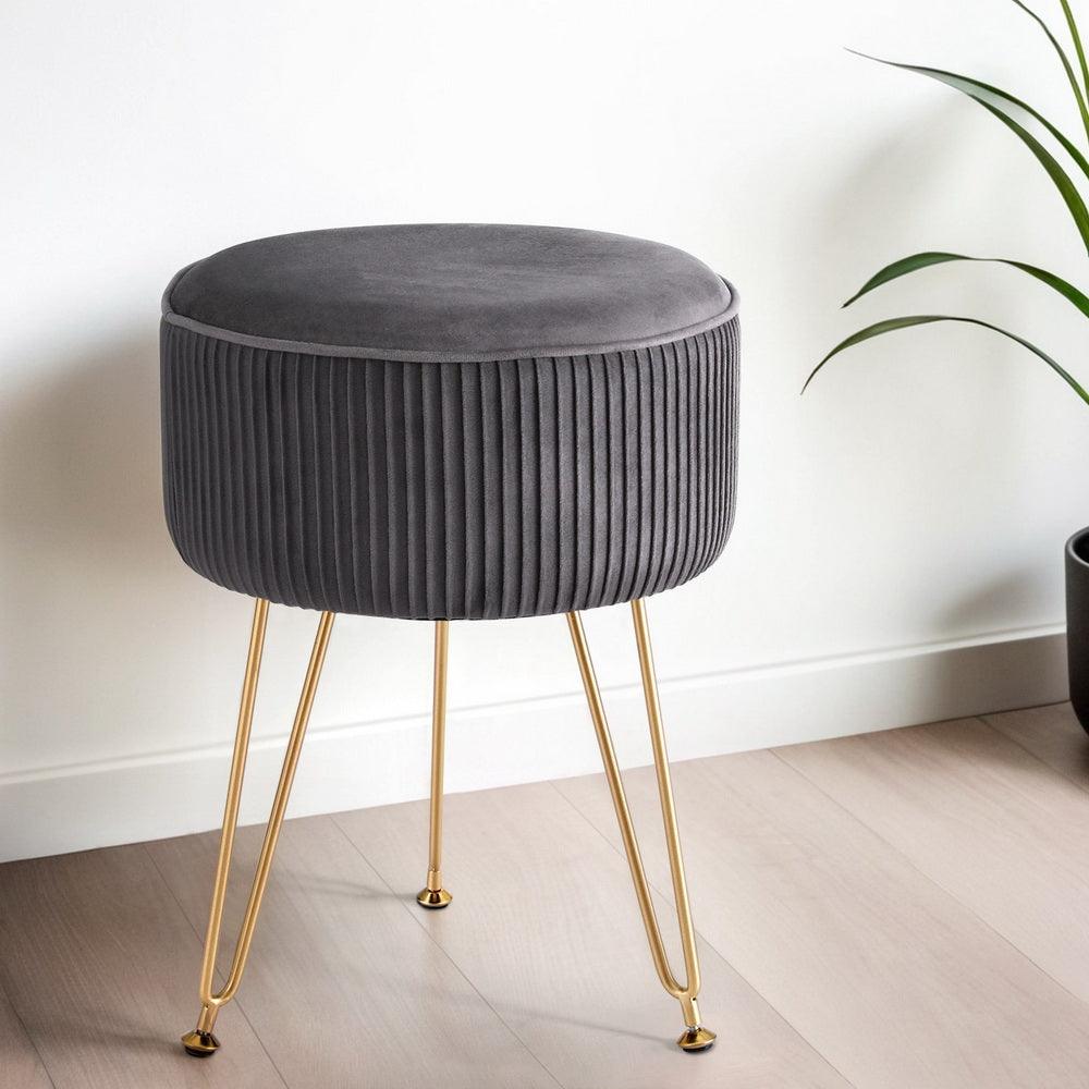 Artiss Ottoman Foot Stool Vanity Velvet Round Grey - Harrogates