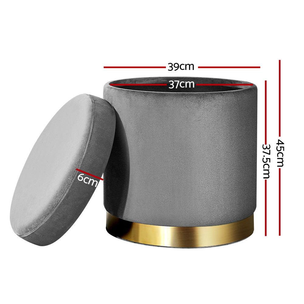 Artiss Ottoman Storage Foot Stool Round Velvet Charcoal - Harrogates