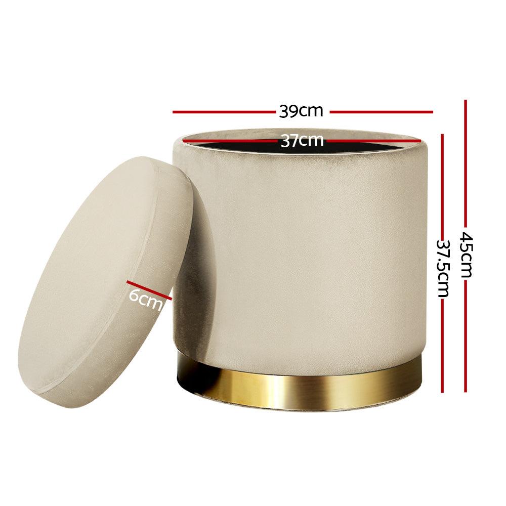 Artiss Ottoman Storage Foot Stool Round Velvet Cream - Harrogates
