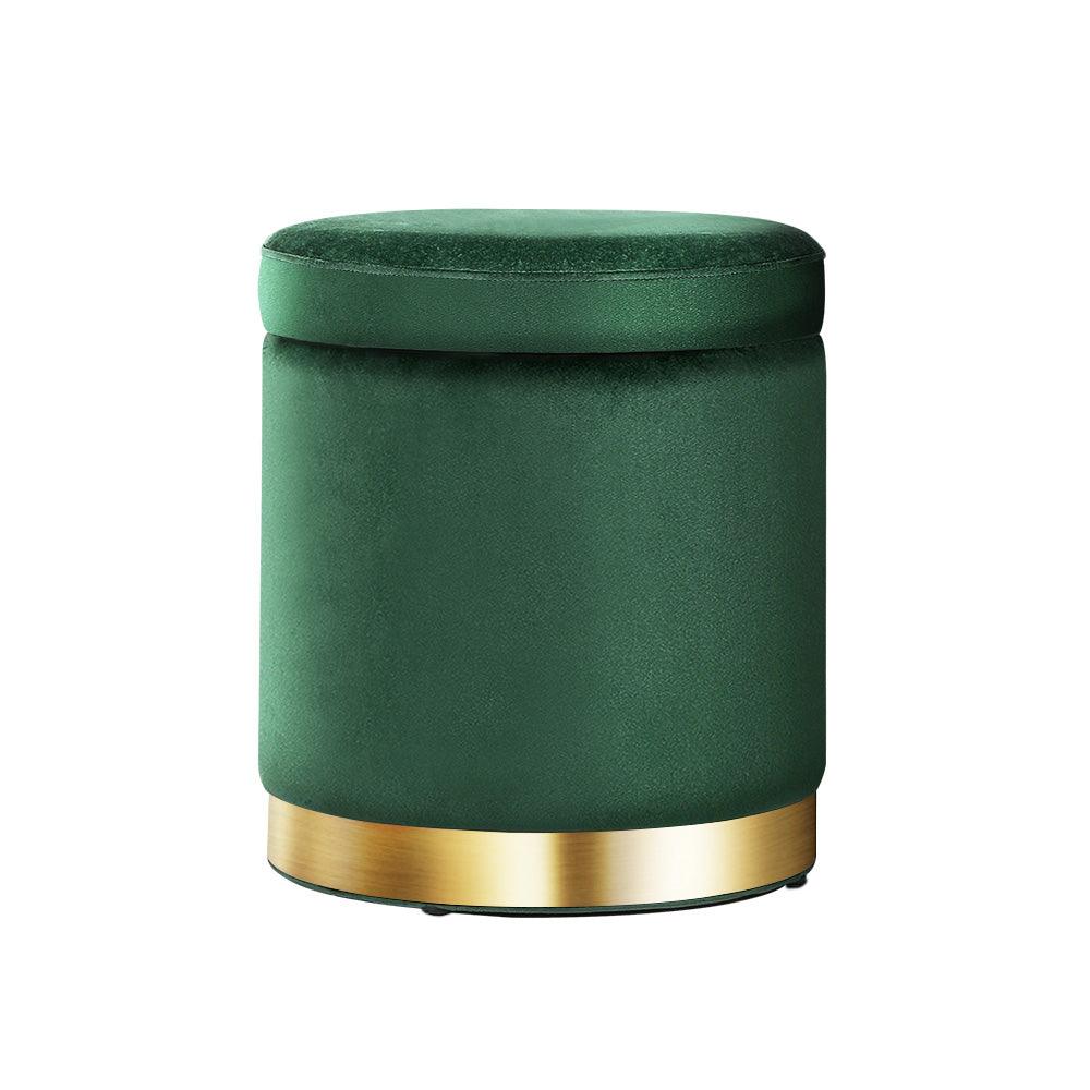 Artiss Ottoman Storage Foot Stool Round Velvet Green - Harrogates