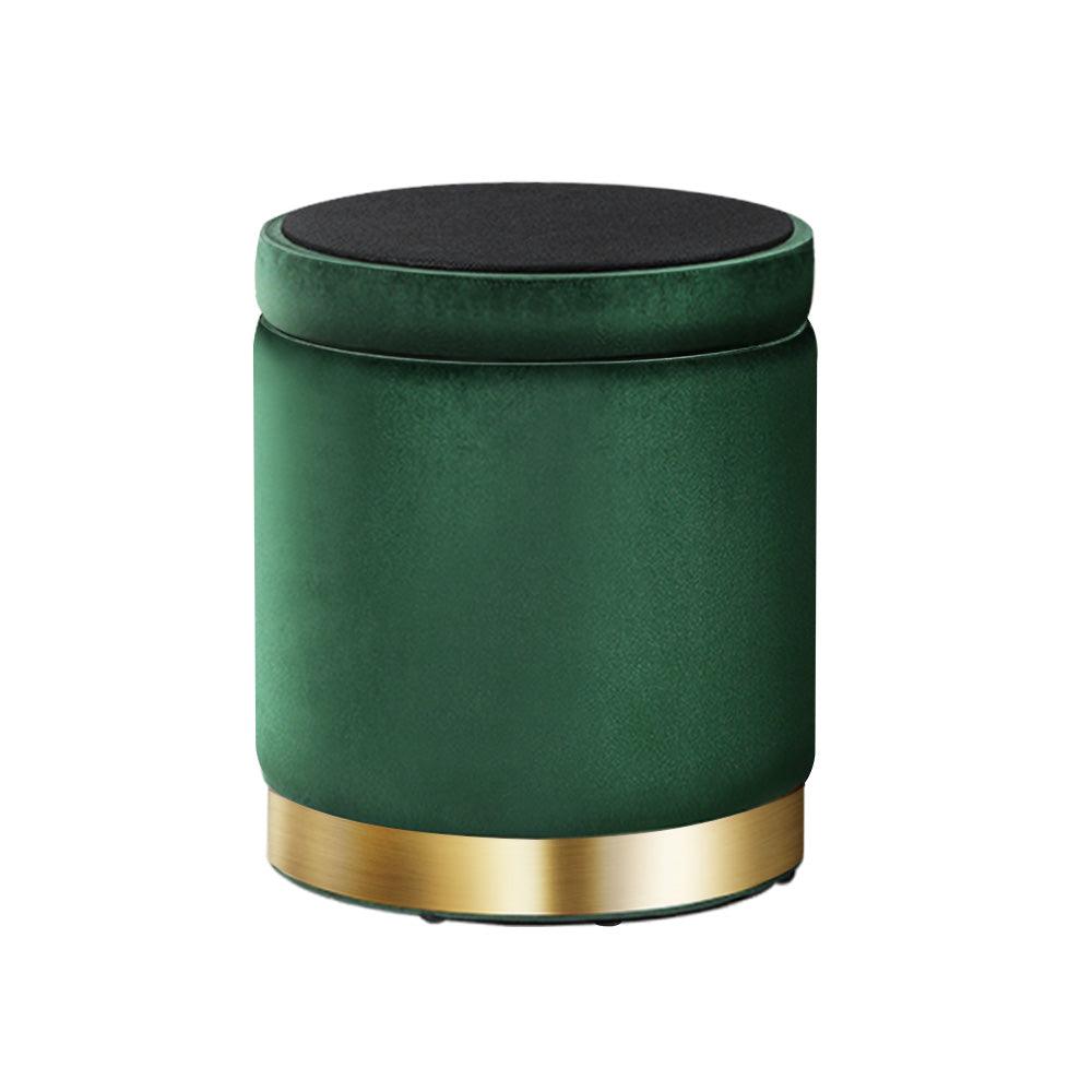 Artiss Ottoman Storage Foot Stool Round Velvet Green - Harrogates