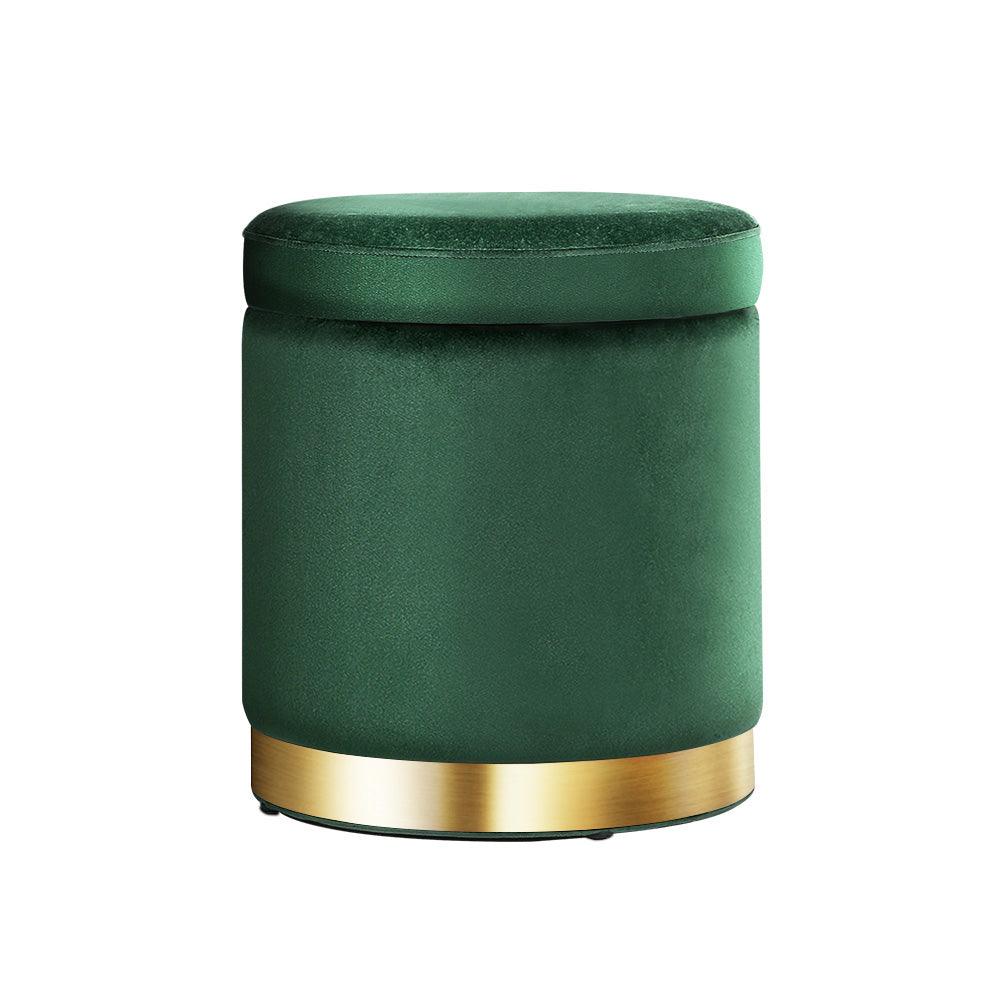 Artiss Ottoman Storage Foot Stool Round Velvet Green - Harrogates