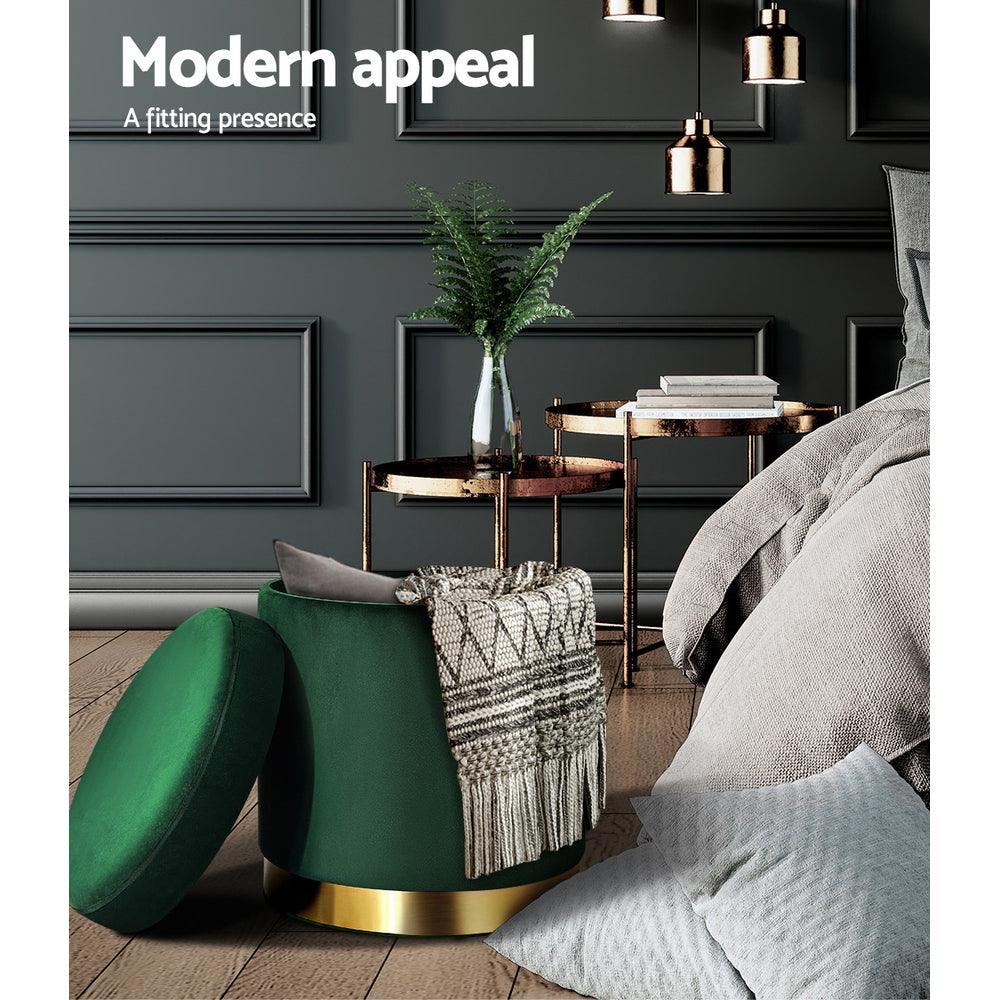 Artiss Ottoman Storage Foot Stool Round Velvet Green - Harrogates